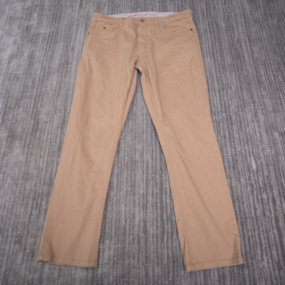 Weatherproof Vintage Pants Mens 32x30 Fit 34x28.5 Tan Khaki Straight Leg Stretch
